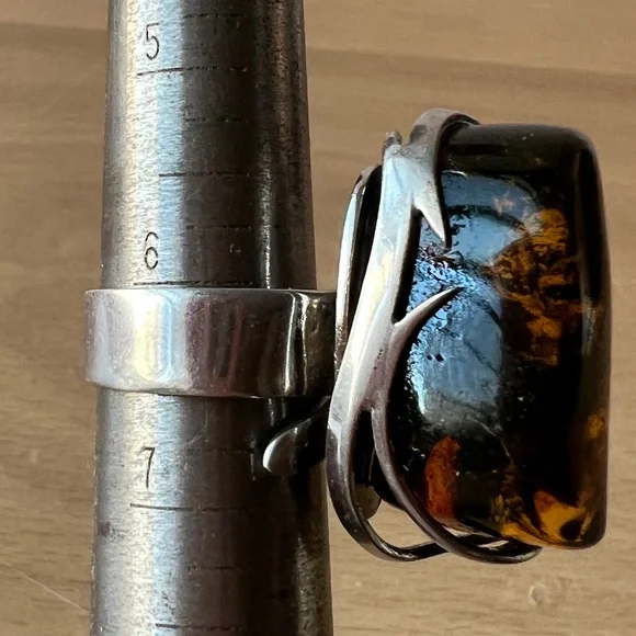 VINTAGE HUGE BALTIC AMBER STATEMENT RING SCANDINAVIAN OR POLISH MADE STERLING